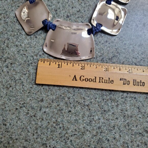 St. Thomas Silver Costume Necklace w/Navy Blue Cord - Picture 4 of 4